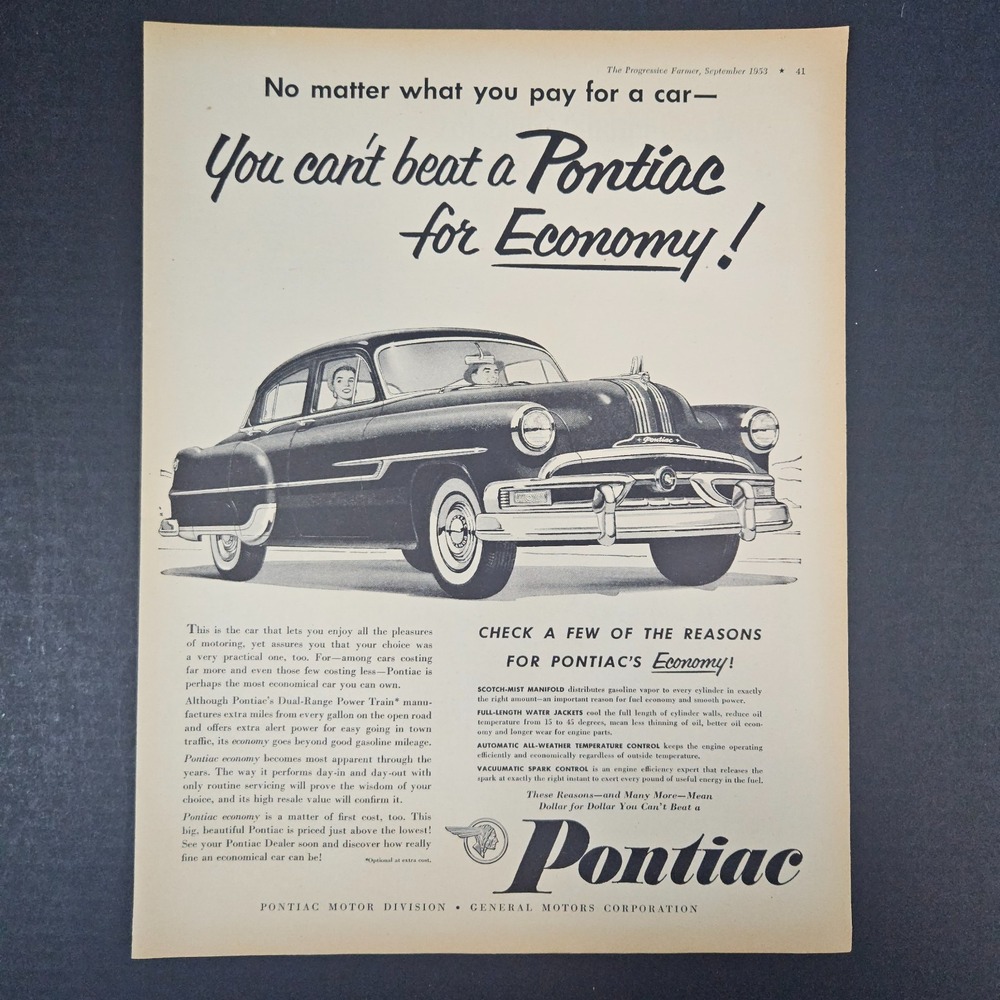 1953 Pontiac Division GM General Motors Vintage Print Ad Chief Emblem Logo Shop